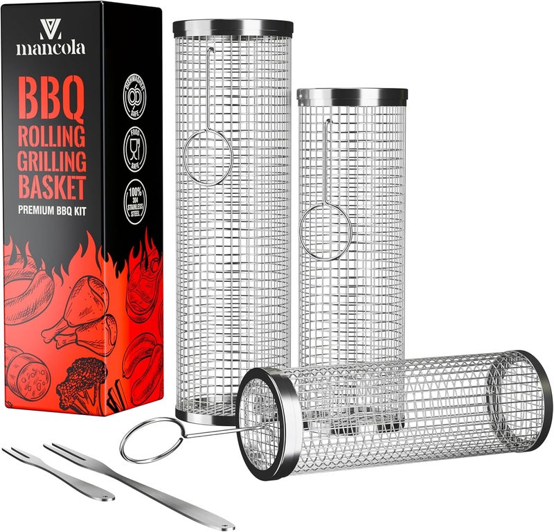 mancola BBQ Net Tube-Rolling Grilling Basket,Rolling Grilling Baskets for Outdoor Grilling,Round Stainless Steel BBQ Grill Mesh, Camping Barbecue Rack for Vegetables, French Fries, Fish - Image 4